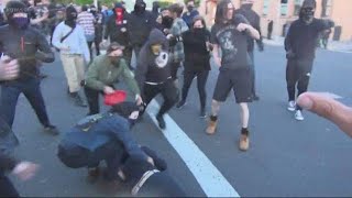 May Day fight between Patriot Prayer and Antifa breaks out in Northeast Portland [upl. by Maltzman]