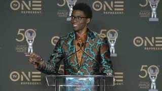 Chadwick Boseman  Lead Actor Black Panther  NAACP Image Awards  Full Backstage Interview [upl. by Suitangi]