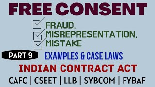 Fraud  Misrepresentation  Mistake  Free Consent  Indian Contract Act  Caselaws  Example [upl. by Ayirp]