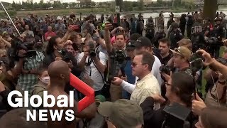 Farright antifascist marchers clash in Portland [upl. by Eedeed]