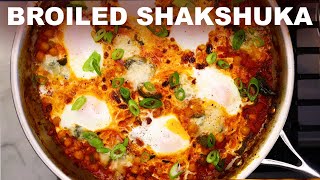 Shakshuka that isnt soupy  eggs poached in spicy tomato sauce  chickpeas [upl. by Nahtnahoj]