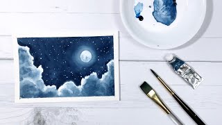 Easy Watercolor Tutorial  Stepby Step Moon and Clouds Watercolor [upl. by Ennoval419]