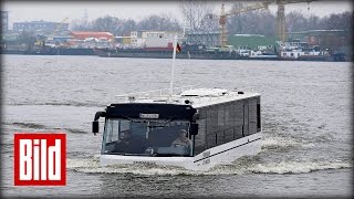 Im Bus durch die Elbe  „HafenCity Riverbusquot startet zur Testfahrt [upl. by Ayk]