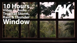 4K 10 hours  Tropical Storm Window with Rain amp Thunder  relaxation meditation nature [upl. by Pfaff429]