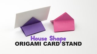 Origami Square  House Shaped Card Stand Tutorial  DIY  Paper Kawaii [upl. by Aynotan]