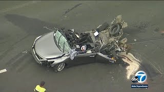 DASHCAM 1 killed 3 hurt in chainreaction crash on 15 Freeway I ABC7 [upl. by Shepperd]