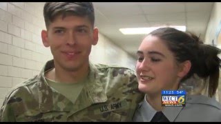 Soldier surprises fiancee after yearlong deployment [upl. by Suckram]