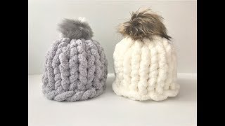 HOW TO HAND KNIT A CHUNKY CHENILLE HAT IN 30 MINUTES [upl. by Uhej]